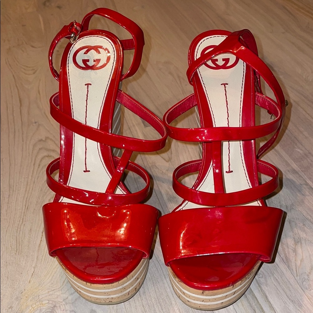 Gucci Red Strappy Patent Leather Sandals